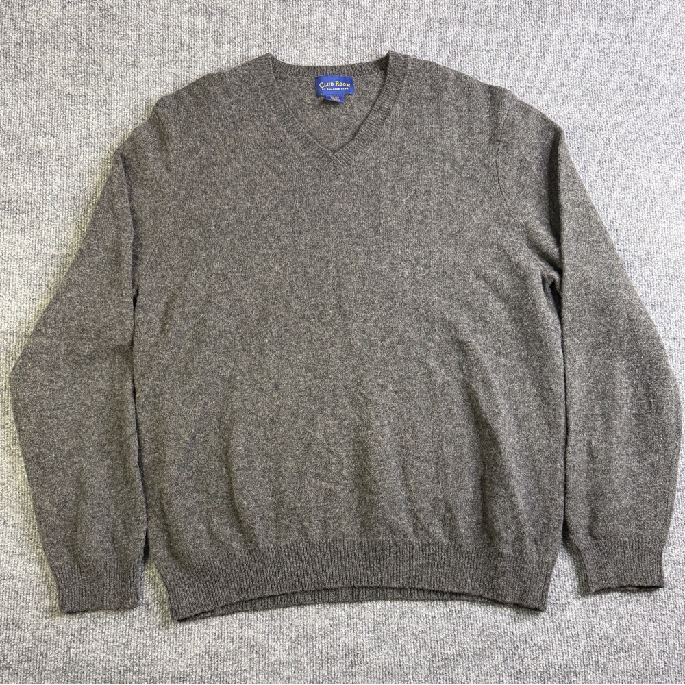 Club Room By Charter‎ Club Men's Gray V-Neck Sweater 100% Lambs Wool Large